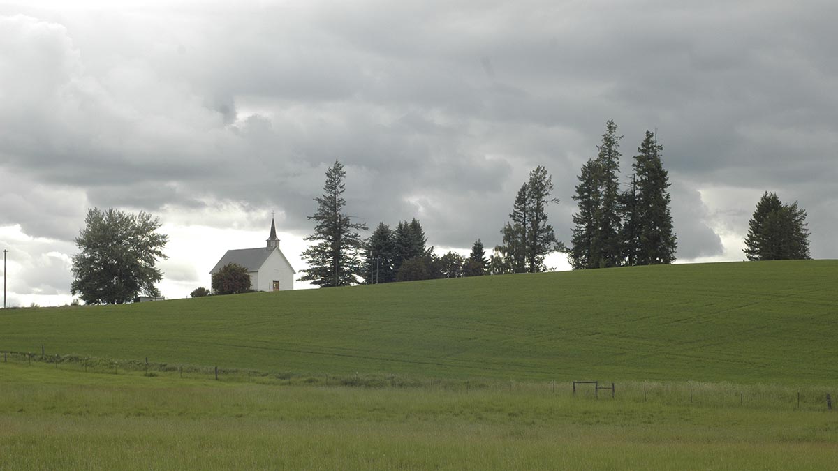 clouds over church