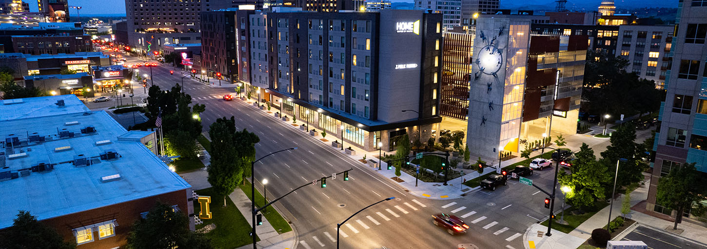 Boise skyline with Idaho Law Front Street building in lower left corner