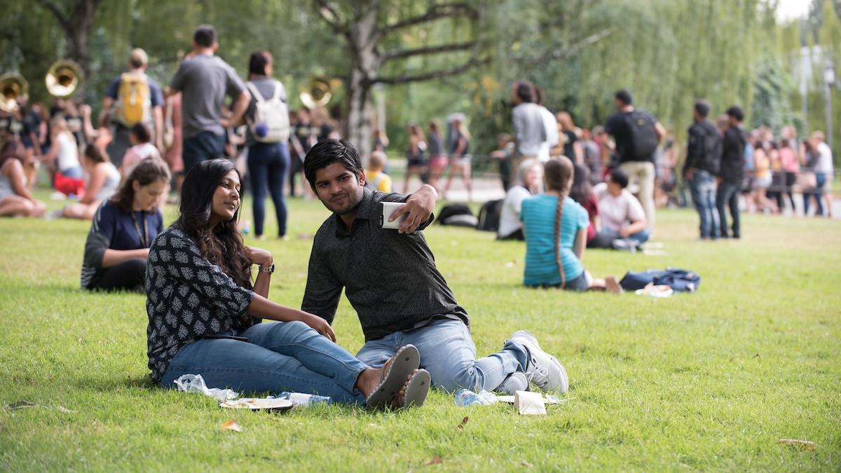 Students gathered on the Administration Building Lawn